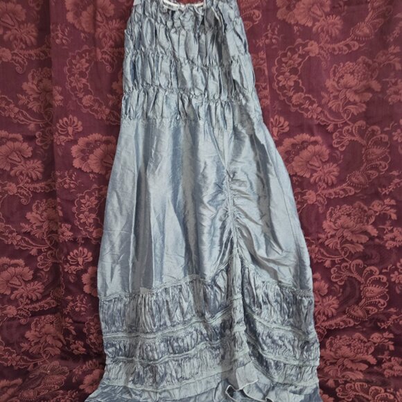 Magnolia Pearl Blue Silk Tiered Elastic Ruched Sundress - Picture 6 of 11